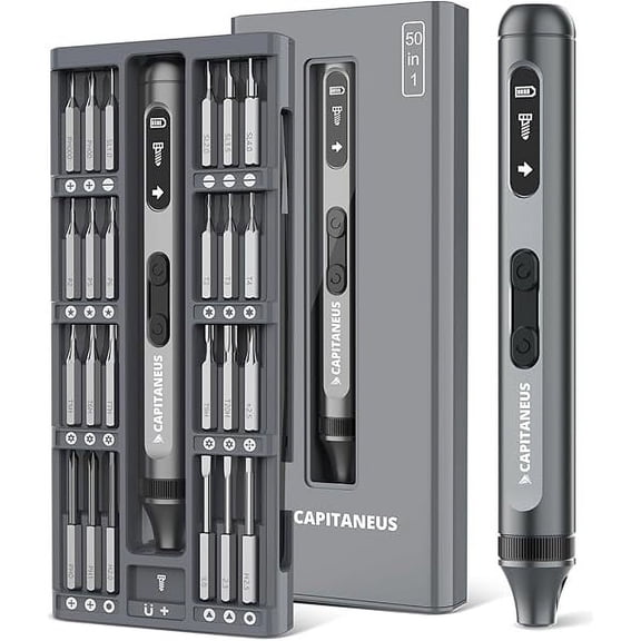 CJBSE1 PRO 3.7V Mini Electric Screwdriver, Precision Set, 50-in-1 Magnetic Bits, Magnetic Storage, USB-C Charging CableElectric Screwdriver for Electronics Phone Camera Laptop Watch - Grey