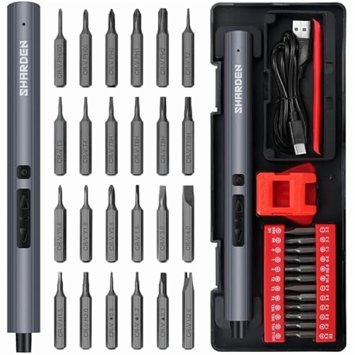 CJBSHARDEN Mini Electric Screwdriver, 29 in 1 Small Electric Screw Driver Kit with 24 Magnetic Bits, Precision Cordless Repair Tool for Phone, Camera, Laptop, Watch