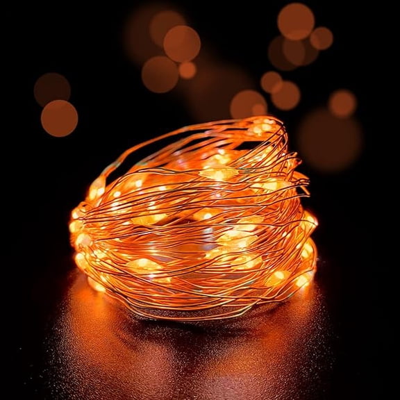 CJBSet of 2 Battery Operated Mini Led Fairy Light Indoor String Light with Timer 6 Hours on/18 Hours Off for Christmas Party Decoration,30 LED,10 Feet Silver Wire (Orange Color)