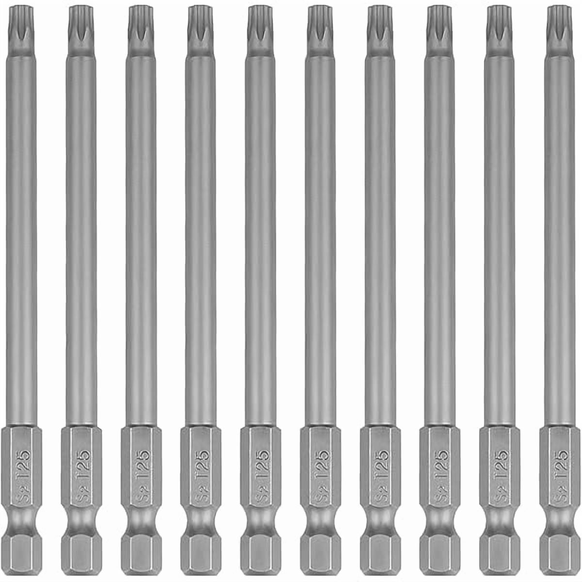 CJBT25 Security Torx Bit Set, Tamper Proof Star Bits Set, Drill Bit Set, 10PCS, 1/4 inch Hex Shank, 4 Inch Length, S2 Alloy Steel, for Power Screwdriver Impact Driver, with Storage Case