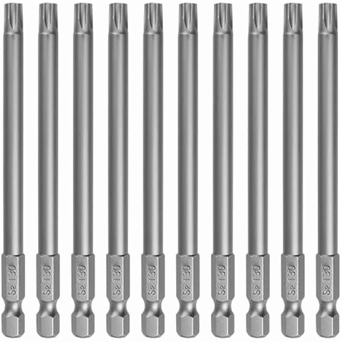 CJBT30 Security Torx Bit Set, Tamper Proof Star Bits Set, Drill Bit Set, 10PCS, 1/4 Inch Hex Shank, 4 inch Length, S2 Alloy Steel, for Power Screwdriver Impact Driver, with Storage Case