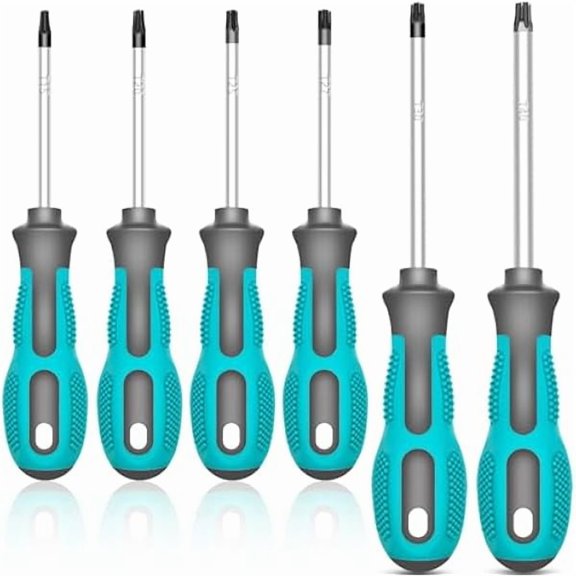 CJBTorx Screwdriver Set, 6-Piece Magnetic Star Screwdriver Set with T15, T20, T25, T27, T30, T40, Non-Slip Cushion Grip Security Torx Screw Driver Set Kit (Green)