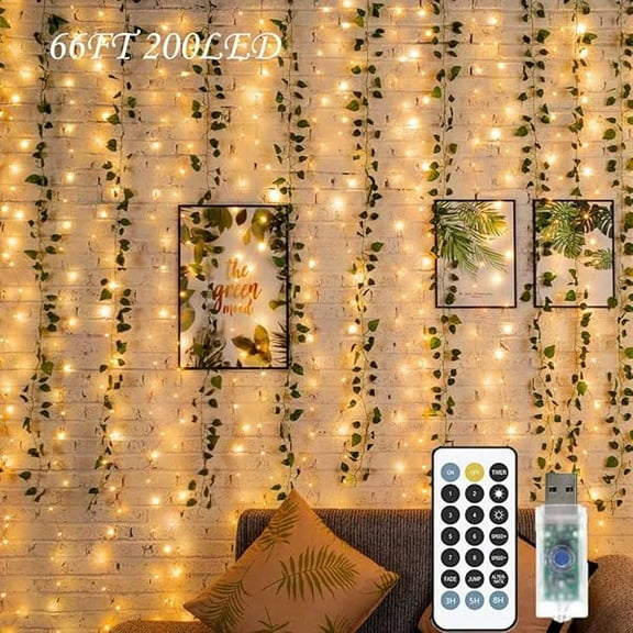 CJBTwinkle Fairy Lights Indoor,66ft 200LED String Light with USB Plug in,Decorative Light for Boho Aesthetic, Room Decor Teen Girls, Christmas Tree Wedding Party Bedroom Lights, Warm White