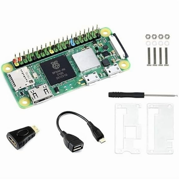 CJBUeeKKoo Pi Zero 2 W Basic Kit with Color-Coded Pre Soldered Header RPi Zero 2 W + Pi Zero 2W Case + Mini HDMI to HDMI Adapter + Micro USB+OTG Cable +Screwdriver (5 Items)