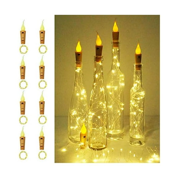 CJBWine Bottle Lights, 8 Pack 20 LED Flameless Candle Cork Bottle String Light Battery Operated Silver Wire Mini Fairy Lights for DIY, Party, Christmas, Wedding Decor (Candle-Warm White)