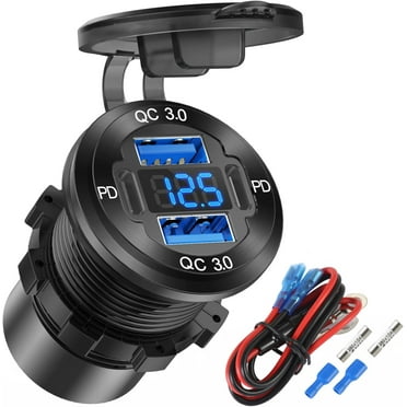 CJBZLCPCOO 2 Pack 4 Port 12V USB Outlet Aluminum Charger, 78W Dual PD & QC Multiple USB Port for Car, USB C Cigarette Lighter Replacement 12 Volt Socket with Voltmeter Waterproof for Marine Boat