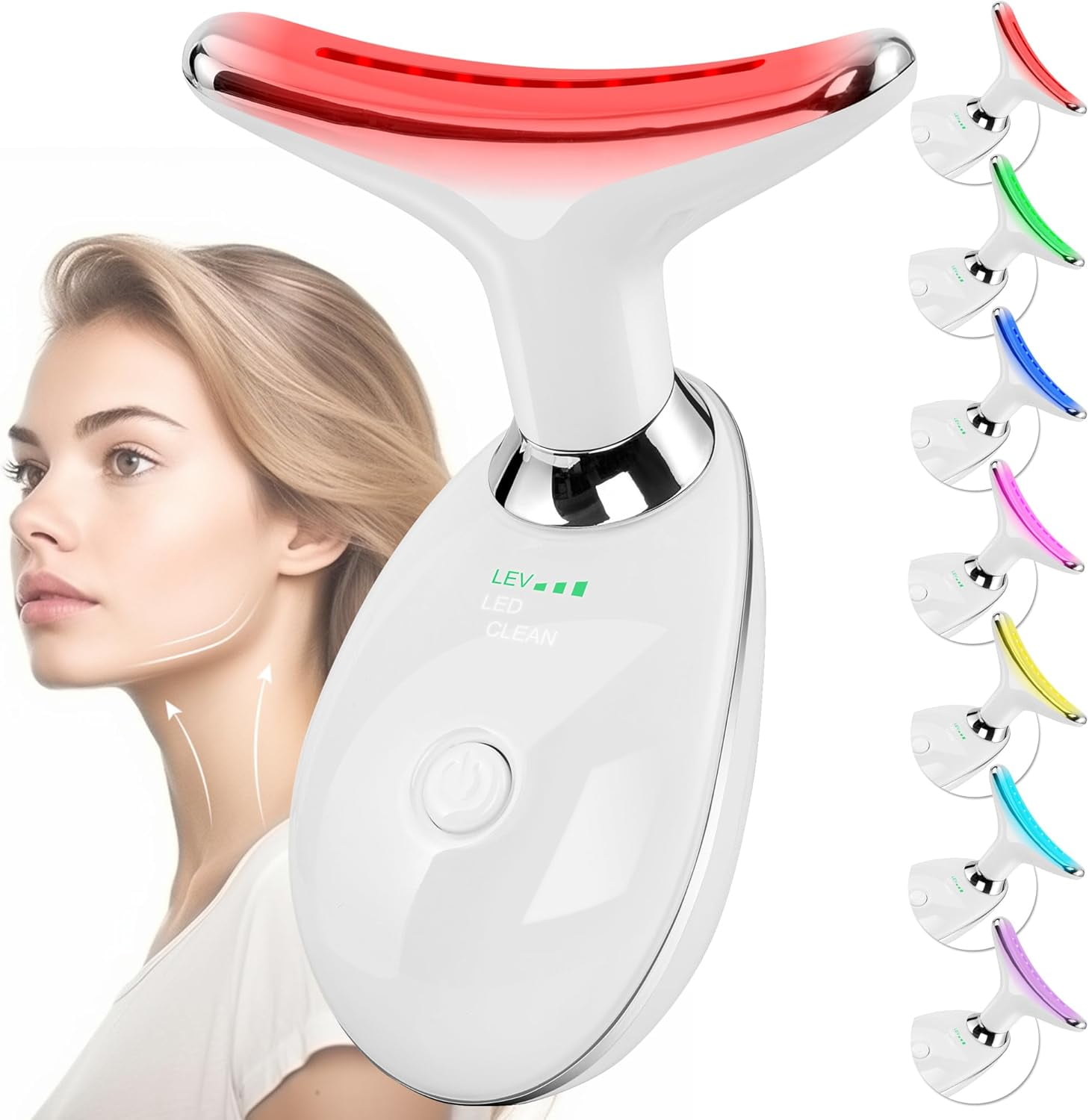 CJBZLCPCOO Facial Massager for Face and Neck, Face culpting Wand with 7 Color, Red-Light-Therapy-for-Face and Neck Tool for Skin Care (White)