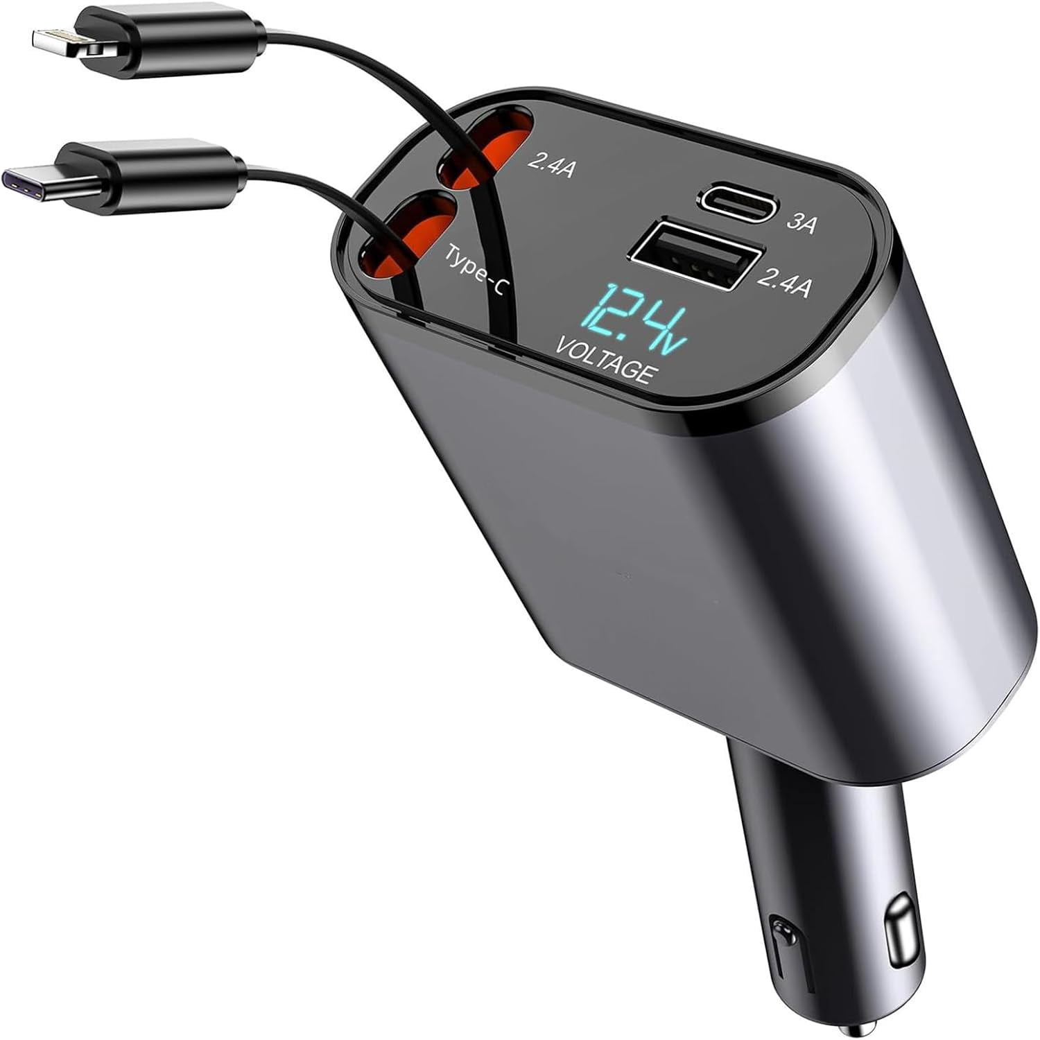 CJBZLCPCOO Retractable Car Charger,Type C Fast Car Phone Charger with 120W Power, 2 USB Ports, and Retractable Cables. It’s Compatible with iPhone Models 15/14/13/12/11/iPad and Galaxy