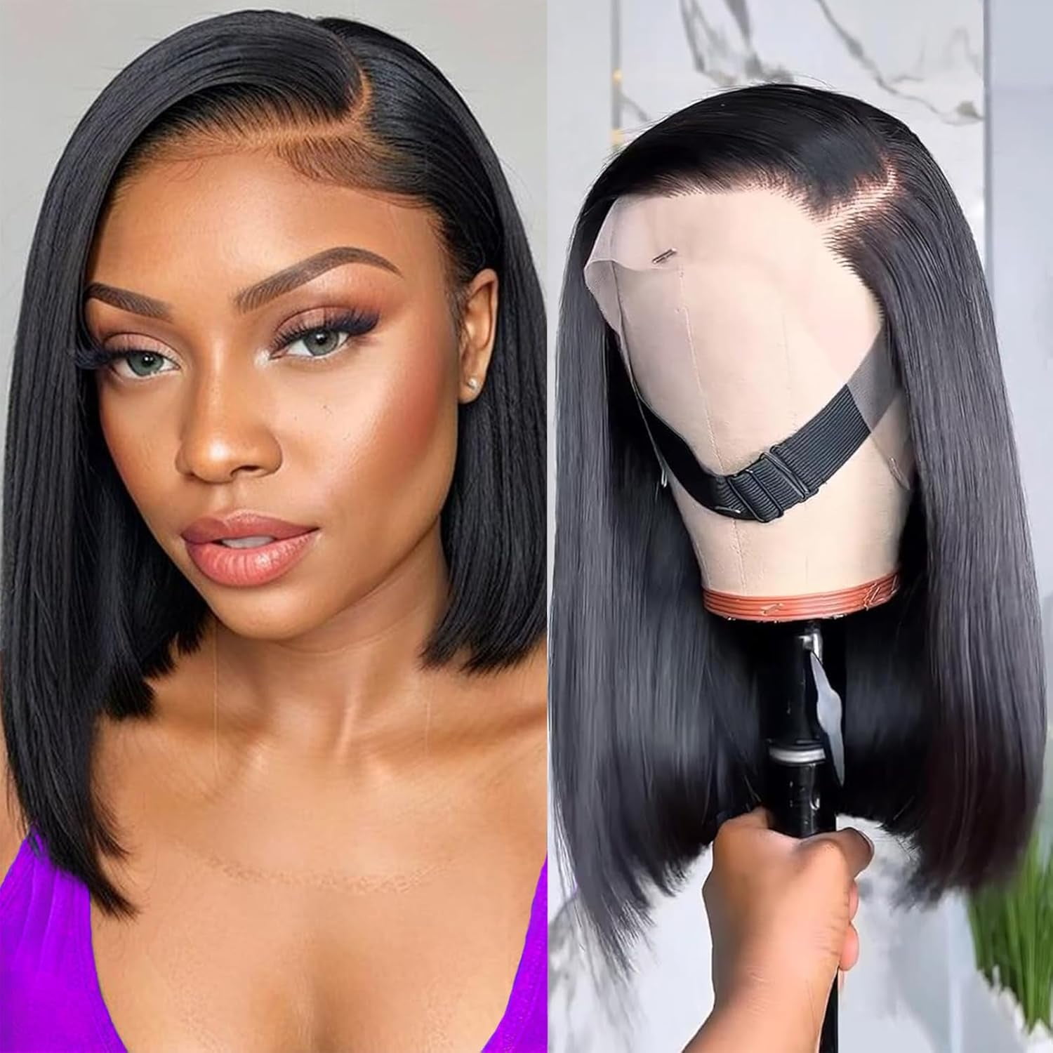 CJBZLCPCOO Wig Human Hair Glueless Wigs 13x4 HD Lace Front Wigs Human Hair Pre Plucked with Baby Hair 180% Density Short Bob Wigs Lace Frontal Wig for Women Human Hair Wigs Natural Color