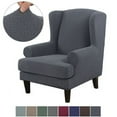 thumbnail image 1 of CJC 2 Piece Knitted Wingback Chair Cover Separated Armchair Cushion Slipcover Jacquard Pattern Furniture Decor, Gray Blue, 1 of 20