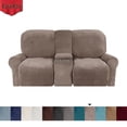 thumbnail image 1 of LiveGo 2 Seater Velvet Recliner Sofa Slipcover with Cup Holders, Stretch Loveseat Recliner Sofa Cover with Console Slate, Slipcover Protector for Living Room, 1 of 13