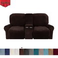 thumbnail image 1 of LiveGo 2 Seater Velvet Recliner Sofa Slipcover with Cup Holders, Stretch Loveseat Recliner Sofa Cover with Console Slate, Slipcover Protector for Living Room, 1 of 12