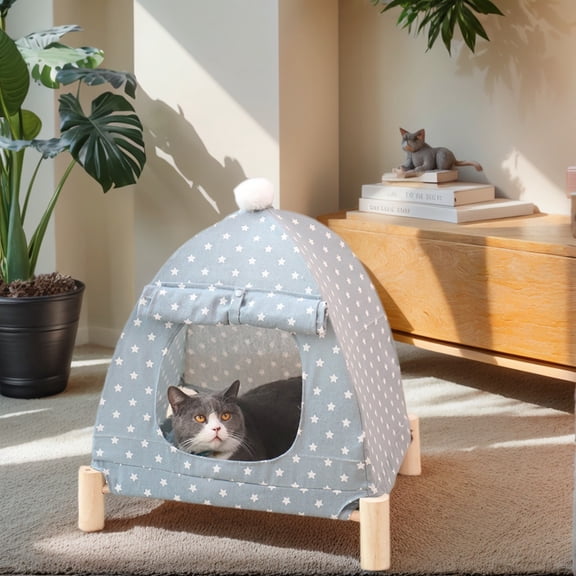 CJC 2-in-1 Pet Bed Tent Wooden Frame Cat Tent Cat Hammock Removable Wooden Cat Raise Bed Portable Indoor/Outdoor Pet Dog Tent House Cat Puppy Animal