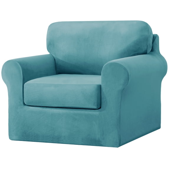 CJC 3-Piece Armchair Sofa Cover, 1-Seater Velvet Couch Slipcover with Separate Backrest and Cushion Cover(Small, Blue)