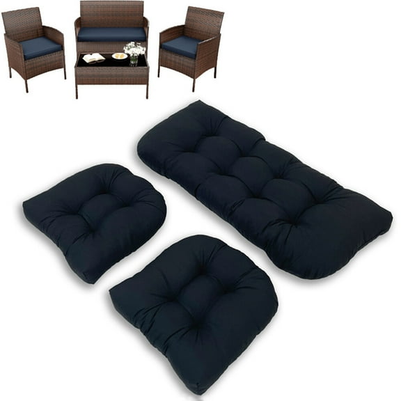 CJC 3 Piece Wicker Chair Cushions, Patio Loveseat and Chair Seat Cushion Set for Outdoor Indoor Furniture, Black