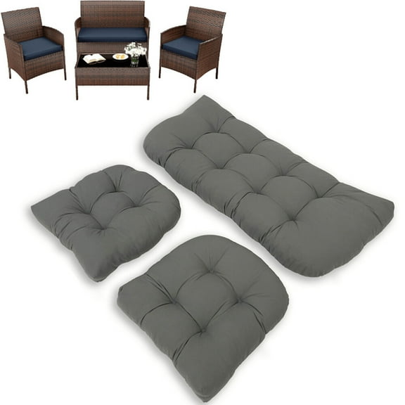 CJC 3 Piece Wicker Chair Cushions, Patio Loveseat and Chair Seat Cushion Set for Outdoor Indoor Furniture, Gray