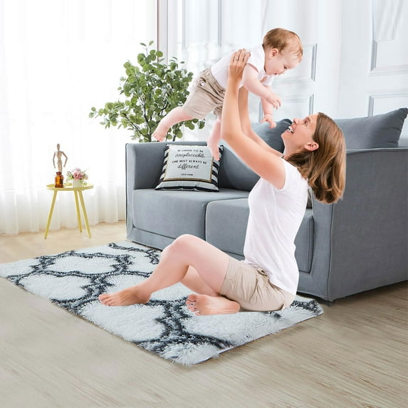 CJC 35 x 59 Inch Shaggy Area Rug, Fluffy Soft Floor Mat, Washable Non-Slip Kids Play Mat for Bedroom Living Room Office
