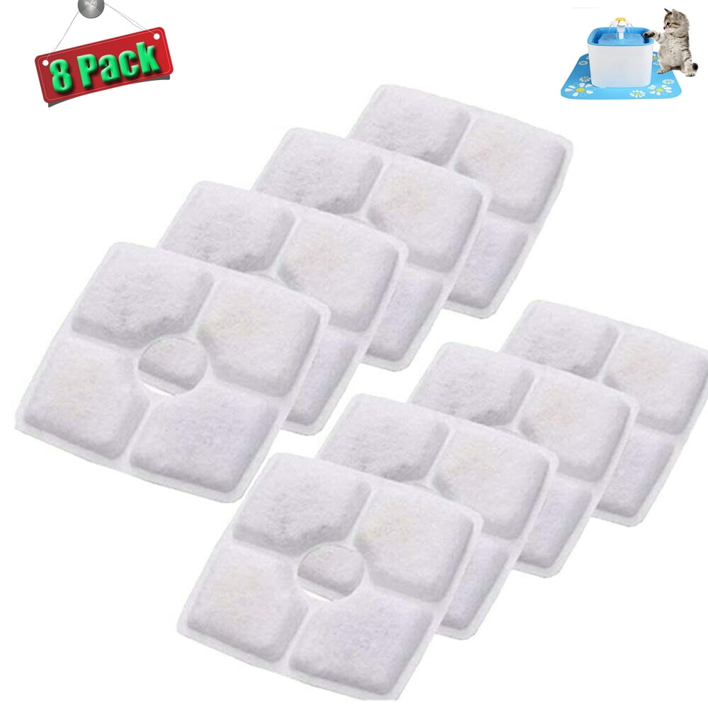 8 Pack Cat Fountain Replacement Filters With Pre-Filter Sponges - Compatible With 84oz/2.5L Pet Water Fountains
