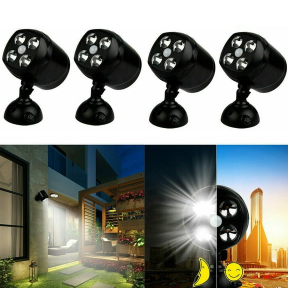 CJC 4 Pack LED Walkway Security Light Waterproof Battery Powered Motion Sensor Landscape Lamp, Wall Mount, Black