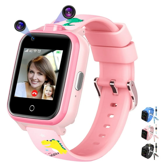 CJC 4G Smart Watch for Kids, Smartwatch Phone with Dual Camera, GPS, WiFi, Video Call, Voice Chat, SOS, Pedometer, Digital Wrist Watch Support SIM, Perfect Birthday Xmas Gifts, Pink