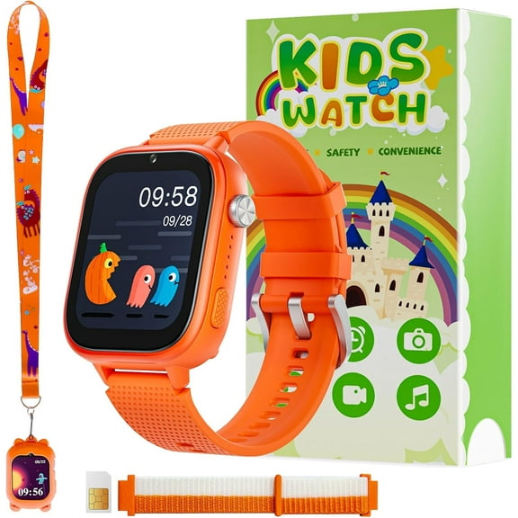 CJC 4G Smartwatch, Kids Watch for Kids with SIM Card, 47 Exciting Games, Two-Way Calling Feature, SOS Emergency Call Button Ideal for Kids Aged 3-12, Children’s Cell Phone Alternative (Orange)