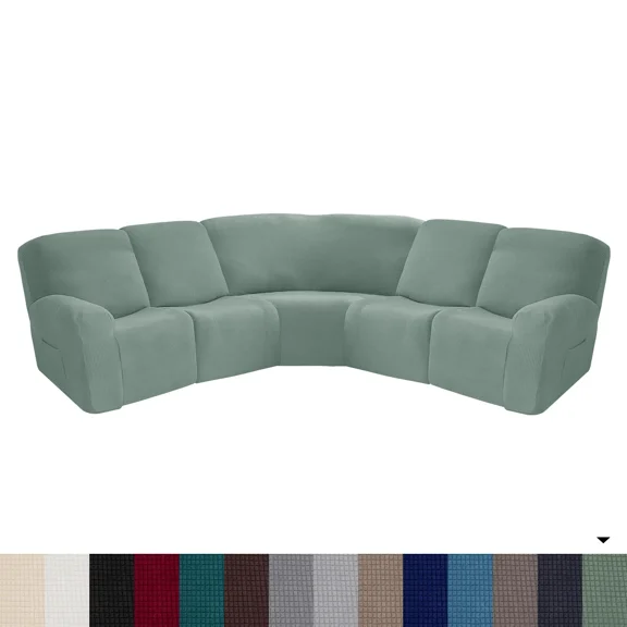 CJC 5 Seat Recliner Sofa Cover Elastic L-Shaped Sectional Couch Slipcover Jacquard Corner Reclining Sofa Protector, Green