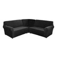 thumbnail image 1 of CJC 5 Seat Velvet Recliner Sofa Covers, 3-Piece Corner Sofa Covers, L-Shaped Sectional Couch Slipcovers, Stretch Furniture Protector, Black, 1 of 9
