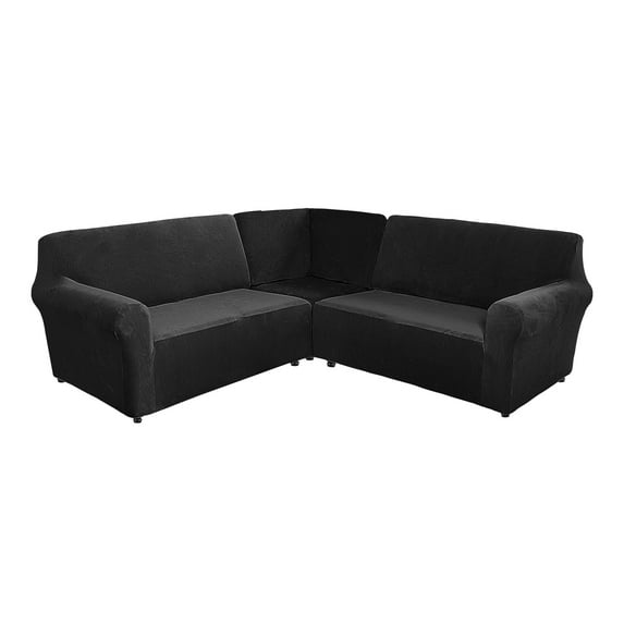 CJC 5 Seat Velvet Recliner Sofa Covers, 3-Piece Corner Sofa Covers, L-Shaped Sectional Couch Slipcovers, Stretch Furniture Protector, Black