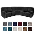 thumbnail image 1 of CJC 5 Seat Velvet Recliner Sofa Covers, 7-Piece Corner Sofa Covers, L-Shaped Sectional Couch Slipcovers, Stretch Furniture Protector, Black, 1 of 9