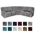 thumbnail image 1 of CJC 5 Seat Velvet Recliner Sofa Covers, 7-Piece Corner Sofa Covers, L-Shaped Sectional Couch Slipcovers, Stretch Furniture Protector, Gray, 1 of 9