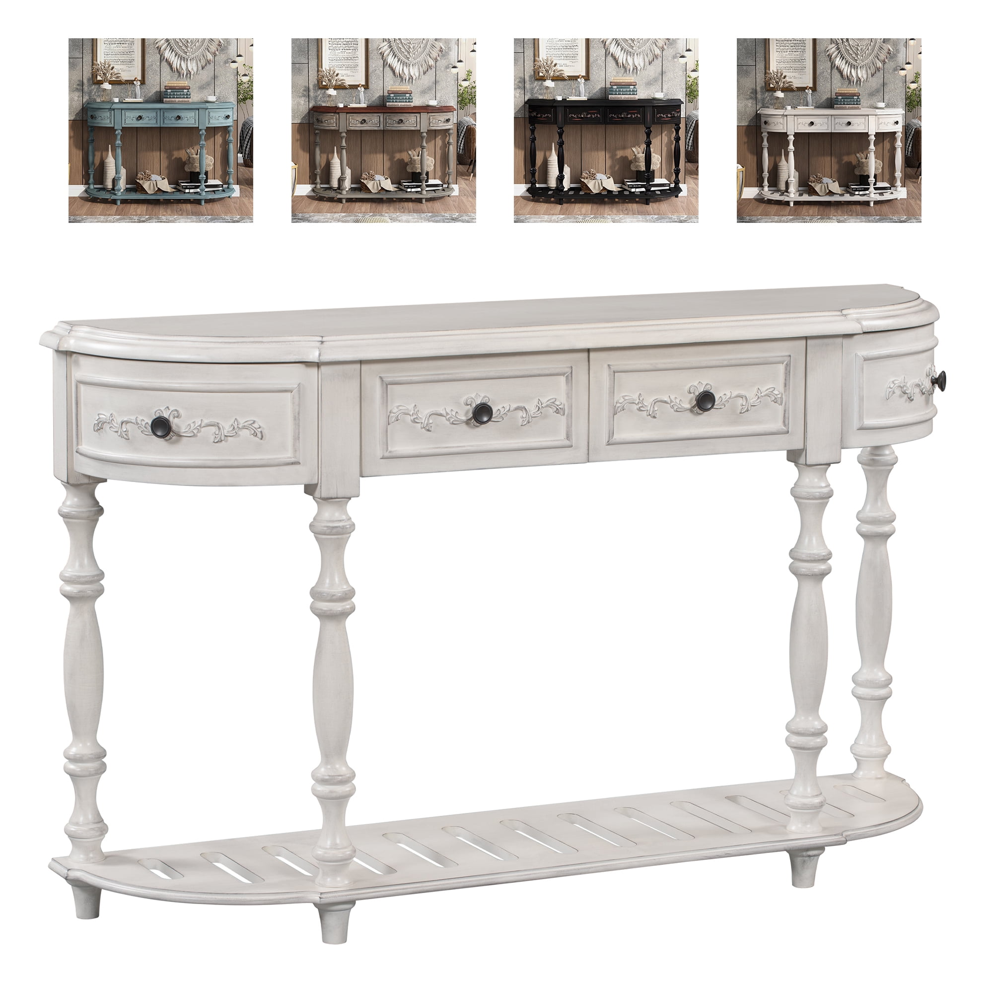 CJC 52" Curved Console Table Sofa Table Entryway Table with 4 Drawers ...