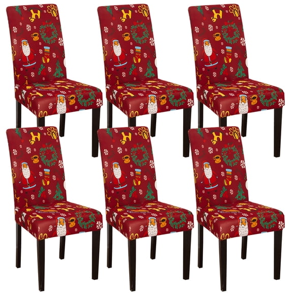 CJC 6 Pcs Christmas Chair Covers, Stretch Xmas Chair Slipcovers, Dining Room Chair Protector