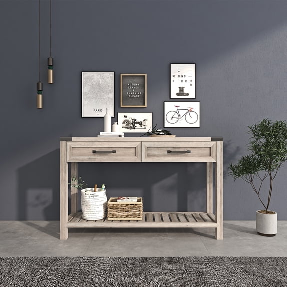 CJC 63" Console Table Storage Sideboard for Living Room Entryway Hallway - Gray Walnut