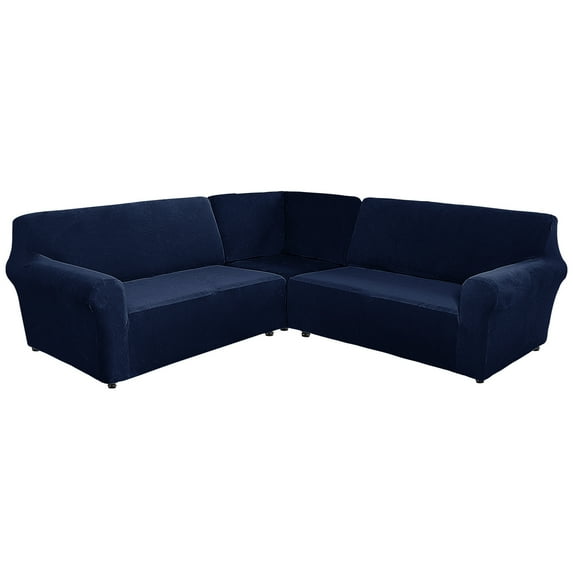CJC 7 Seat Velvet Recliner Sofa Covers, 3-Piece Corner Sofa Covers, L-Shaped Sectional Couch Slipcovers, Stretch Furniture Protector, Navy Blue