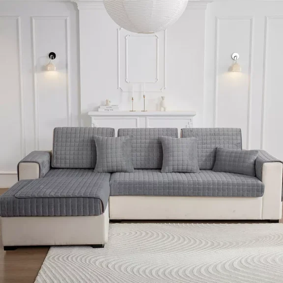 CJC Anti-Slip Sofa Slipcover Sectional Couch Pad for Kids Pets Soft Protection Velvet Sofa Covers for 3 Cushion Couch Loveseat Recliner L Shaped (1 Pcs)