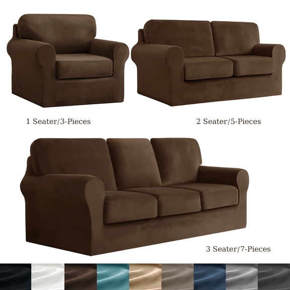 CJC Armchair Sofa Cover for 1-Seater, 3-Piece Velvet Couch Slipcover with Separate Backrest and Cushion Cover, 9 Colors