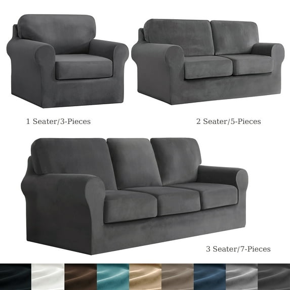 CJC Armchair Sofa Cover for 1-Seater, 3-Piece Velvet Couch Slipcover with Separate Backrest and Cushion Cover, 9 Colors