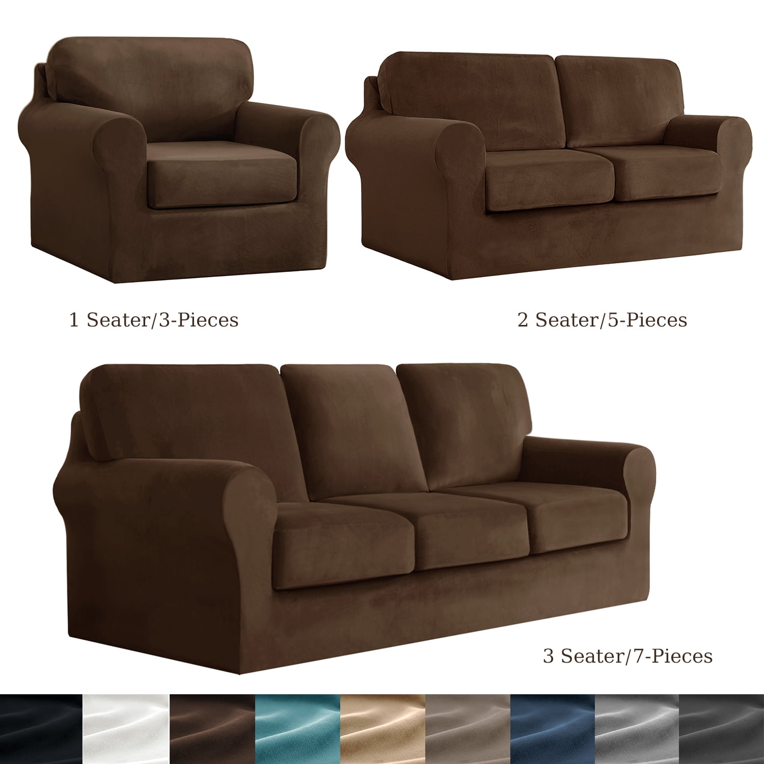 CJC Armchair Sofa Cover for 2-Seater, 5-Piece Velvet Couch Slipcover with Separate Backrest and Cushion Cover, 9 Colors
