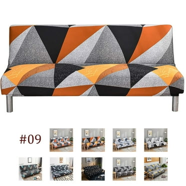 CJC Armless Futon Sofa Bed Cover, Stretch Sofa Couch Slipcovers Without Armrests, Printed Furniture Protector Cover, 9 Colors