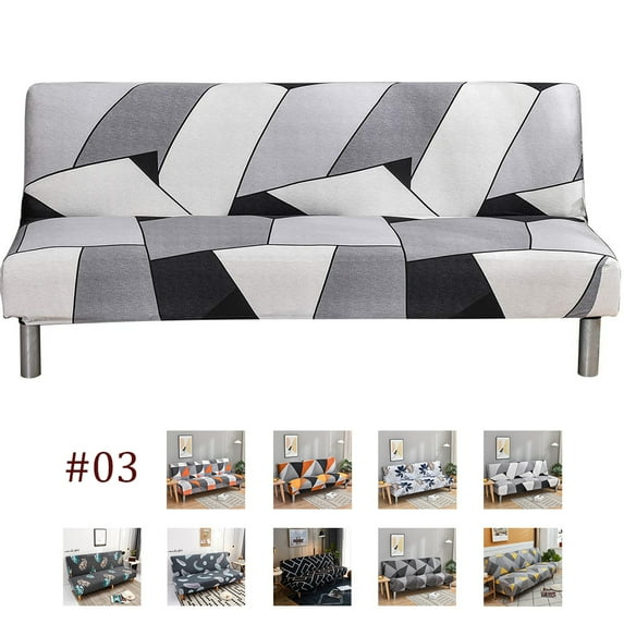 CJC Armless Futon Sofa Bed Cover, Stretch Sofa Couch Slipcovers Without Armrests, Printed Furniture Protector Cover, 9 Colors
