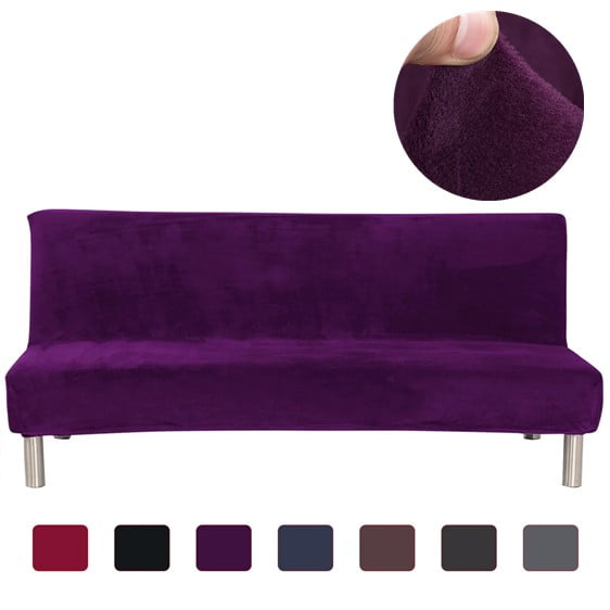 CJC Armless Plush Sofa Bed Cover - Stretch Velvet Sofa Bed Slipcover - Thicker Folding Futon Sofa Cover Protector, Purple