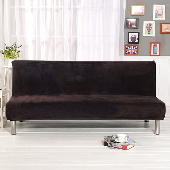 CJC Armless Plush Sofa Cover, Solid Color Stretch Velvet Sofa Bed Slipcover, Non-Slip Thicker Plush Futon Sofa Cover Protector, Folding Couch Futon Cover