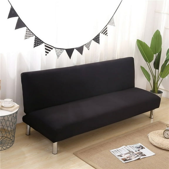 CJC Armless Sofa Bed Cover Stretch Spandex Futon Slipcover Folding Sofa Bed Cover with Elastic Bottom Solid Color Couch Cover Furniture Protector Without Armrests