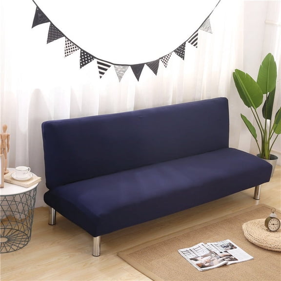 CJC Armless Sofa Bed Cover Stretch Spandex Futon Slipcover Folding Sofa Bed Cover with Elastic Bottom Solid Color Couch Cover Furniture Protector Without Armrests