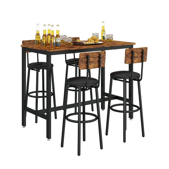 CJC Bar Table and Chairs Set for 4, 5-Piece Pub Bistro Table and PU Upholstered Stools with Backrest, Counter Height Dining Table Set for Kitchen Breakfast Nook Restaurant