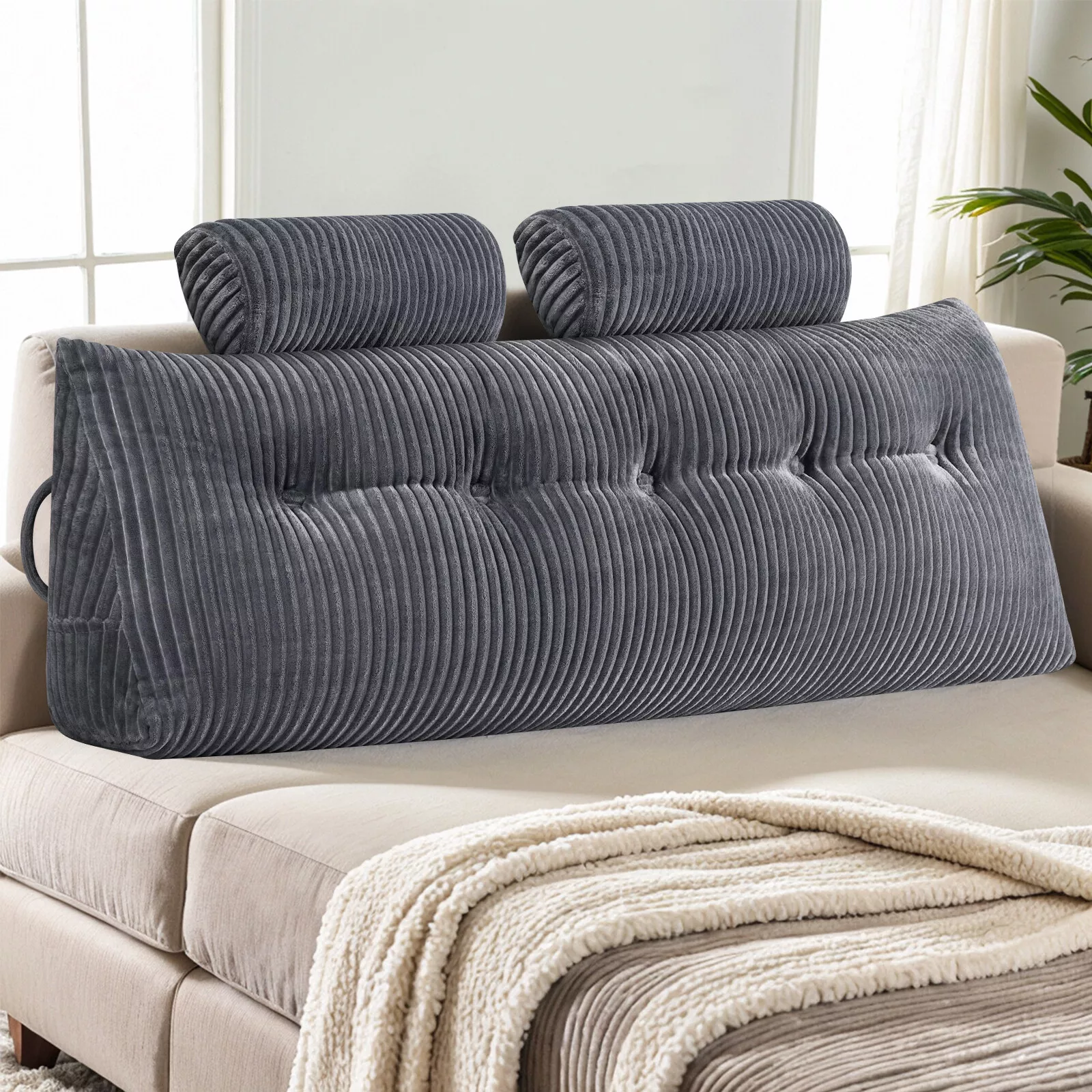 CJC Bed Wedge Pillow Headboard Pillow Reading Backrest Pillow for Bed Large & Versatile