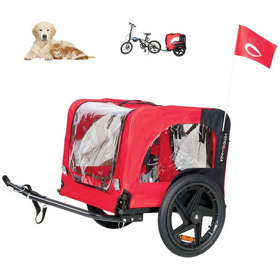 CJC Bike Pet Trailer for Small and Large Dogs - Folding Frame Carrier - Easy to Connect and Disconnect to Bikes - Adjustable - Red