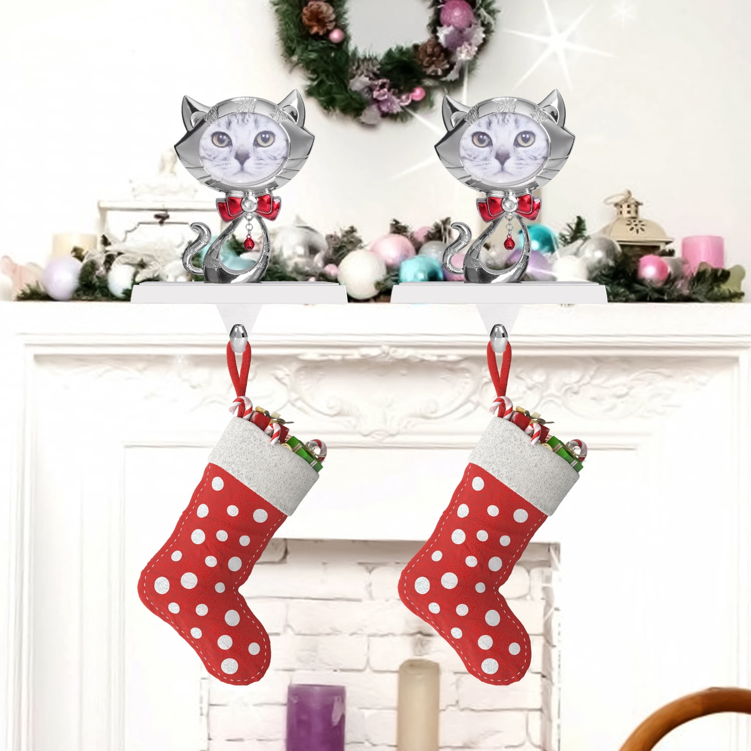 CJC Christmas Stocking Holders, Metal Cat Stocking Holder, 2Pack