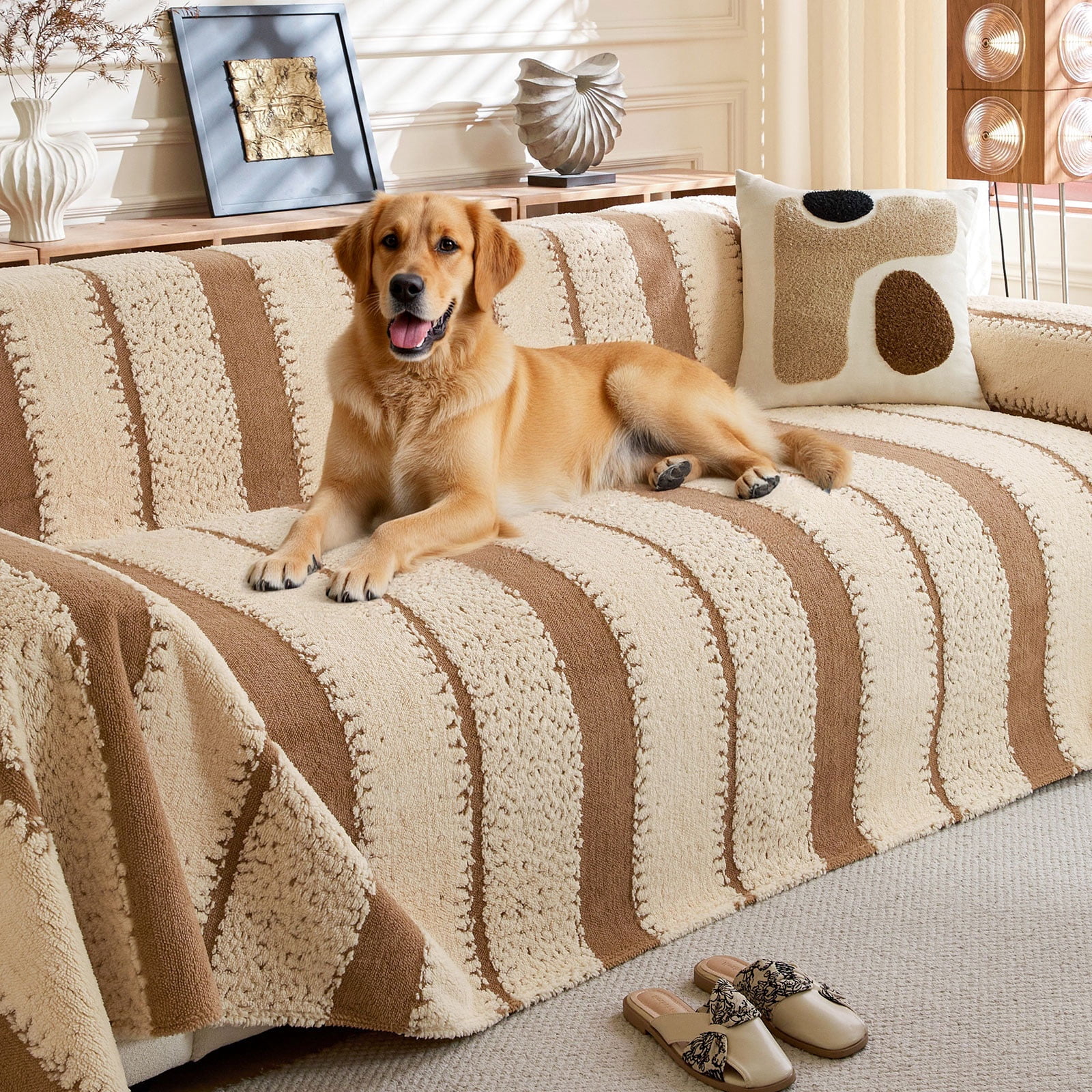 CJC Couch Cover Sofa Covers, Soft Couch Covers for Sectional Sofa - Anti-slip Love Seat Couch Covers for 2 Cushion Couch, Washable Slipcover for Dog Sofa Protector (Brown #A, 71'' x 102'')
