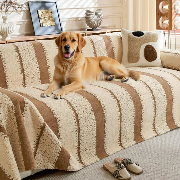 CJC Couch Cover Sofa Covers, Soft Couch Covers for Sectional Sofa - Anti-slip Love Seat Couch Covers for 3 Cushion Couch, Washable Slipcover for Dog Sofa Protector (Brown #A, 71'' x 150'')
